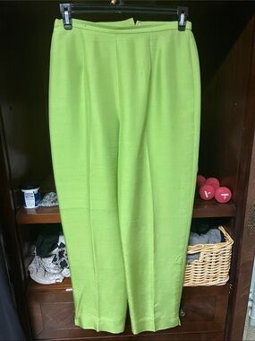 Raw silk Women's High-Waist Wide-Leg Pants - Green